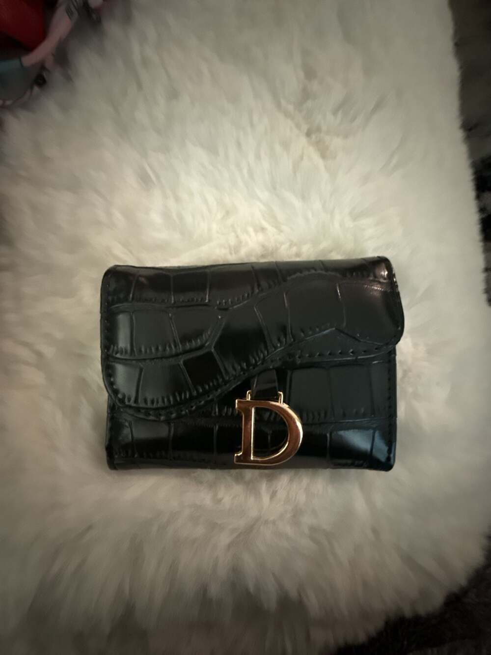 Black Wallet Card Holder crocodile-embossed texture.